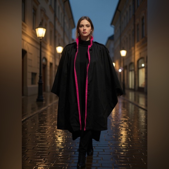 Louis Feraud Jackets & Blazers - Louis Feraud Elegant Black Cape with Vibrant Pink Accent